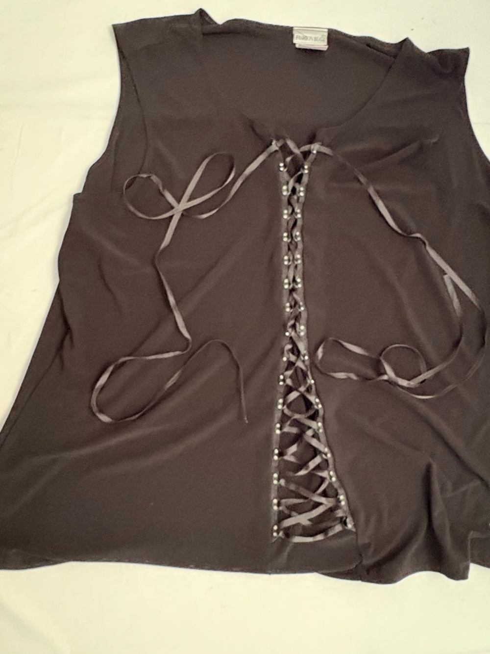 VTG Fashion Bug Lace Up Grommet Tank Top Black Women's Plus Size 26/28 Y2K
